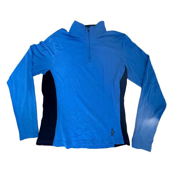 Smartwool|Womens|1/4 Zip Pullover|100% Merino Wool|Blue w/Black|SZ‎ M - Picture 1 of 10
